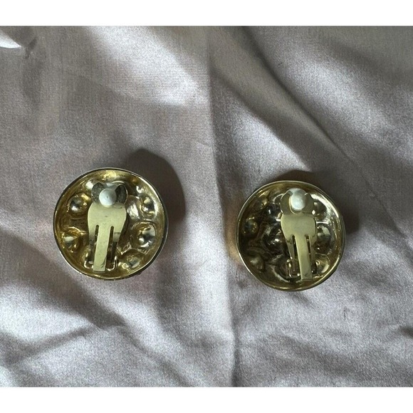 Earrings  Clip On gold tone Star flower multicolor Rhinestones 80's fashion - Picture 4 of 7